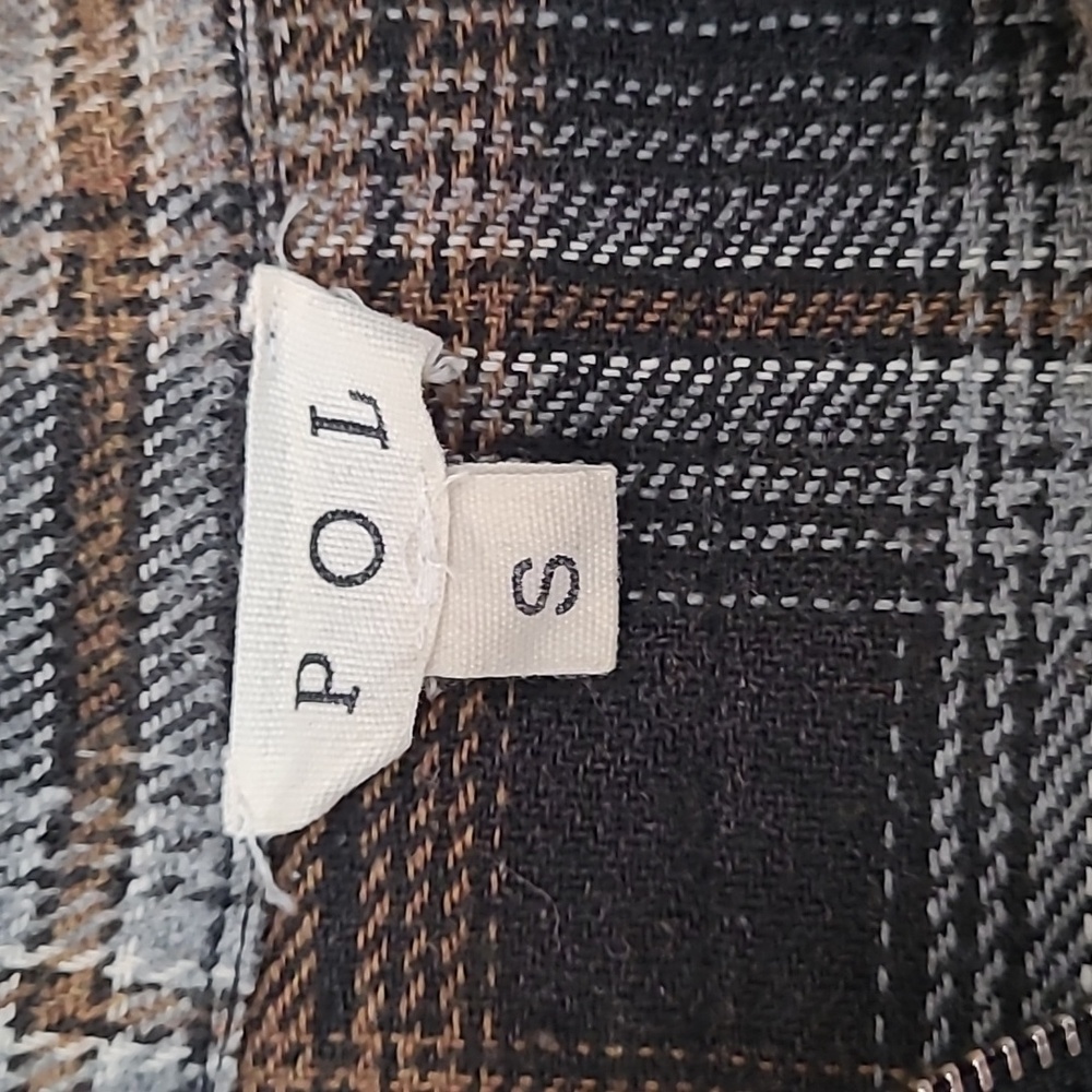 POL Black and Brown Plaid Oversized Pullover Flannel Size S - Picture 2 of 6